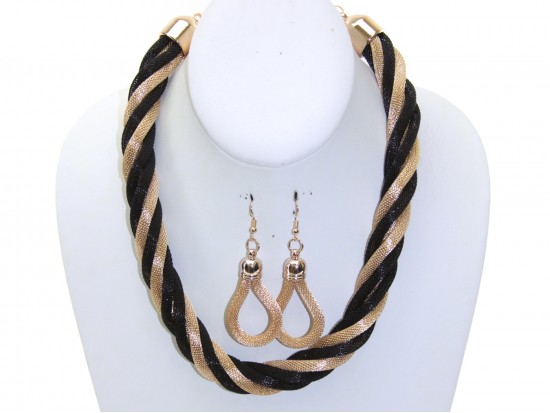 Black Gold Mesh Twist Necklace Set