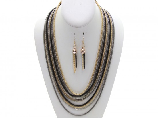 Black Gold Multi Strand Chain Necklace Set