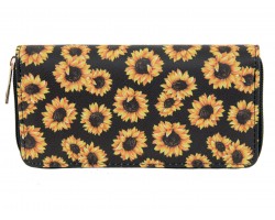 Black Yellow Sunflower Zipper Wallet