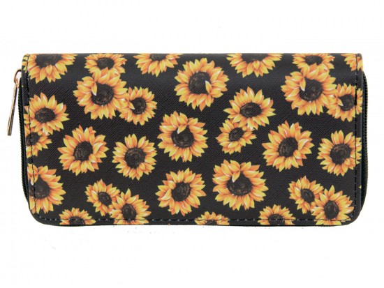 Black Yellow Sunflower Zipper Wallet Black Yellow Sunflower Zipper Wallet