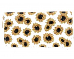 White Yellow Sunflower Zipper Wallet