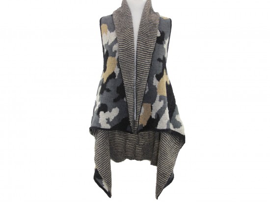 Green Camo Pattern Sleeveless Cardigan