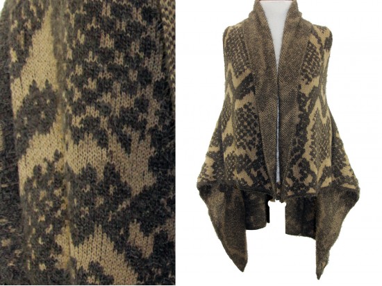Brown Snakeskin Pattern Sleeveless Cardigan