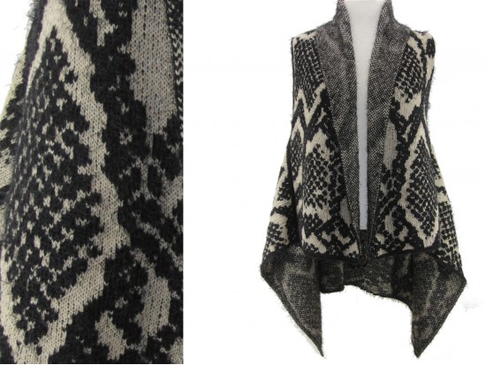 Gray Snakeskin Pattern Sleeveless Cardigan