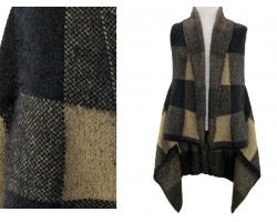 Brown Plaid Pattern Sleeveless Cardigan
