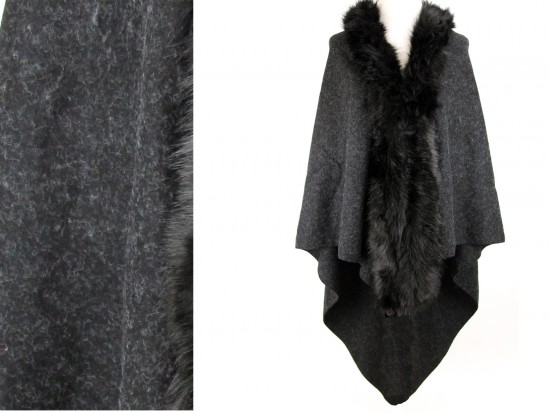 Black Fur Collar Plaid Poncho