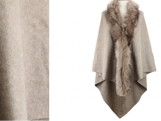 Light Brown Fur Collar Plaid Poncho