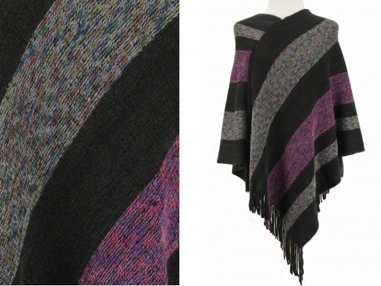 Black Blue Stripe Pattern Poncho
