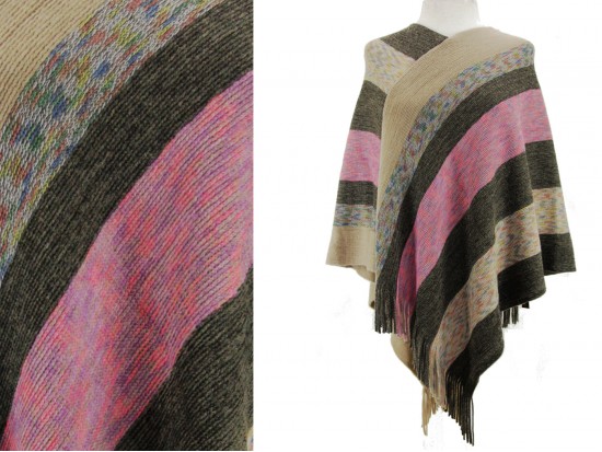 Brown Blue Stripe Pattern Poncho