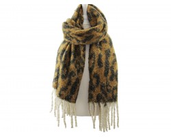 Brown Leopard Fringe Oblong Scarf