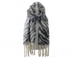 Black White Zebra Fringe Oblong Scarf