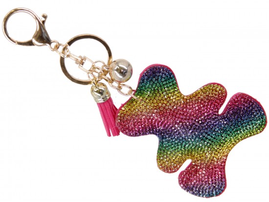 Multi Rainbow Crystal Teddy Bear Puffy Key Chain