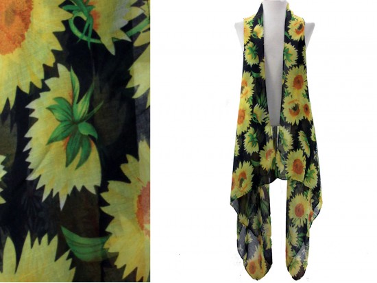 Black Sunflower Sleeveless Long Tail Vest