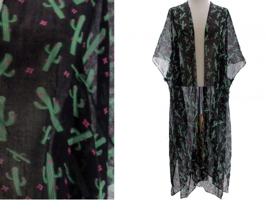 Black Green Cactus Long Tail Kimono Black Green Cactus Long Tail Kimono