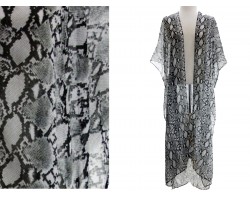 Gray Snakeskin Print Long Kimono