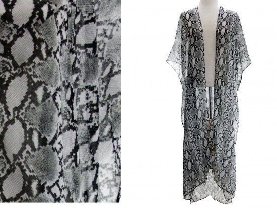 Gray Snakeskin Print Long Kimono