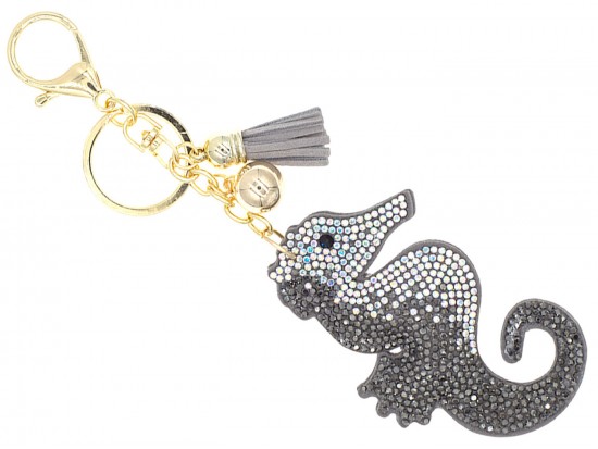 Gray Crystal Seahorse Key Chain