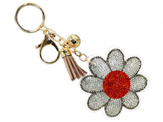 Red White Crystal Daisy Flower Key Chain