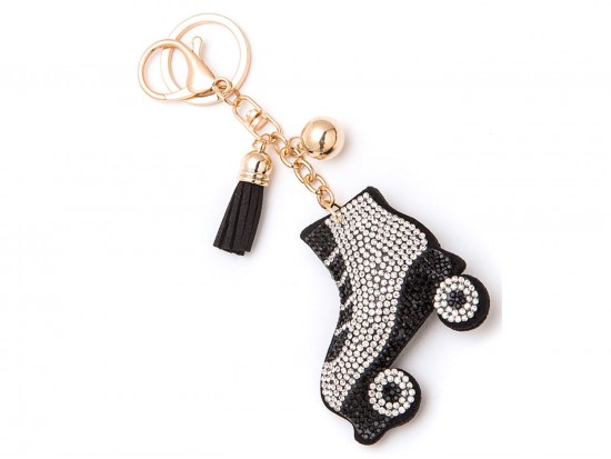 Black Crystal Roller Skate Puffy Key Chain