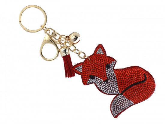 Red Crystal Fox Puffy Key Chain