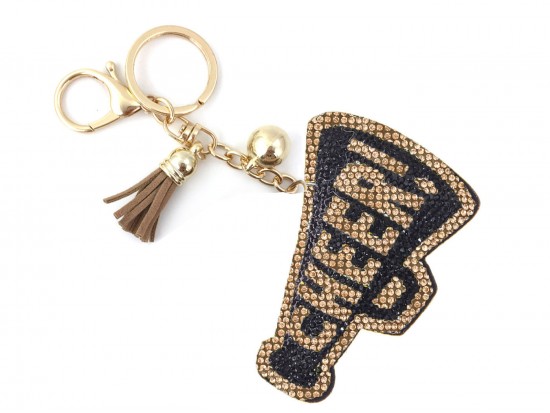 Black Gold Crystal Cheer Megaphone Puffy Key Chain