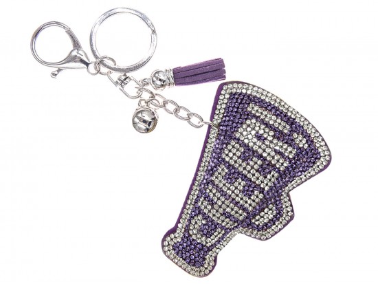 Purple Crystal Cheer Megaphone Puffy Key Chain