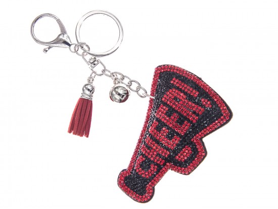 Red Black Crystal Cheer Megaphone Puffy Key Chain