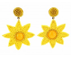 Yellow Seed Bead Sun Dangle Post Earrings