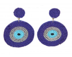 Blue Seed Bead Evil Eye Dangle Post Earrings