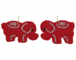 Red Seed Bead Elephant Dangle Hook Earrings