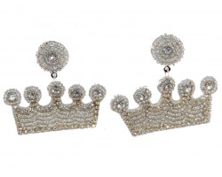 White Seed Bead Crown Dangle Post Earrings