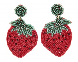 Red Seed Bead Strawberry Dangle Post Earrings Red Seed Bead Strawberry Dangle Post Earrings