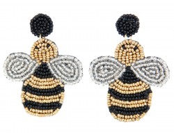 Yellow Seed Bead Bee Dangle Post Earrings
