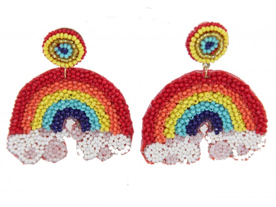 Multi Rainbow Seed Bead Dangle Post Earrings