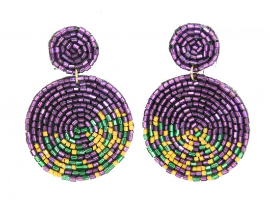 Mardi Gras Seed Bead Round Post Earrings Mardi Gras Seed Bead Round Post Earrings
