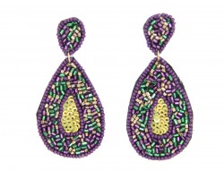 Mardi Gras Seed Bead Teardrop Post Earrings