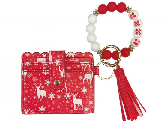 Red Xmas Theme ID Wallet Bracelet Keychain Red Xmas Theme ID Wallet Bracelet Keychain