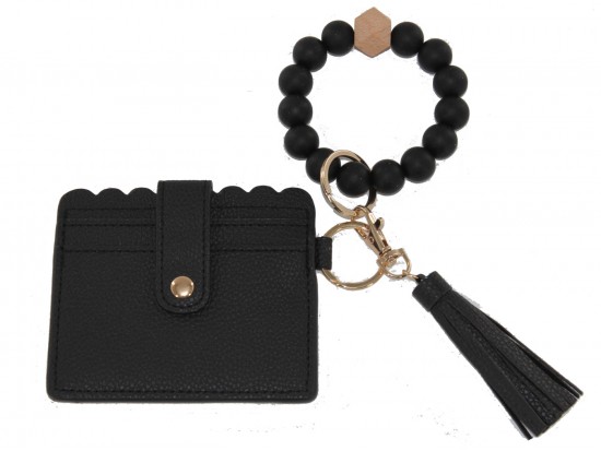 Black ID Wallet Bracelet Keychain