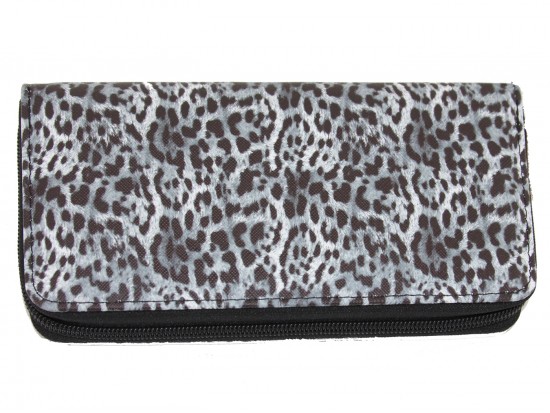 Black White Leopard Print Vinyl Zipper Wallet