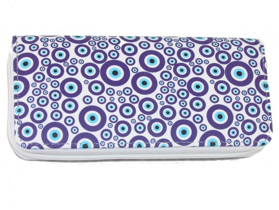 Blue White Evil Eye Print Zipper Wallet