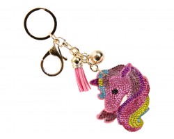Multi Crystal Rainbow Unicorn Tassel Puffy Key Chain