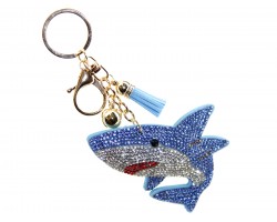 Blue Crystal Shark Tassel Puffy Key Chain