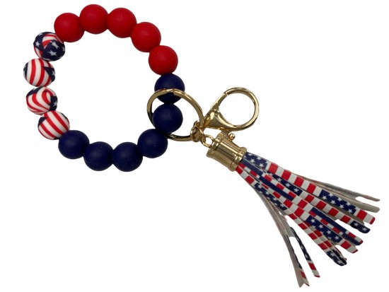 USA Flag Print Bracelet Keychain