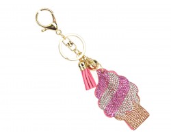 Pink Crystal Ice Cream Cone Puffy Key Chain