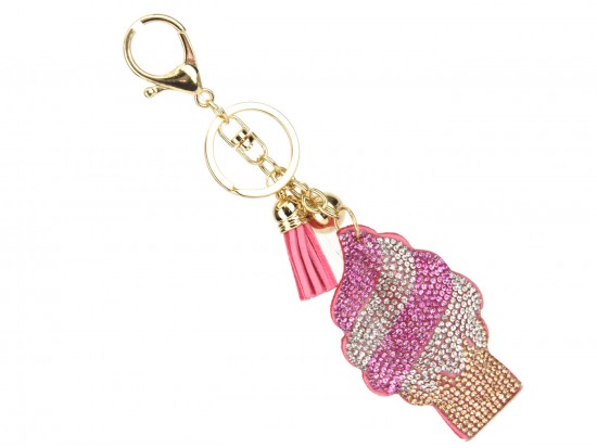Pink Crystal Ice Cream Cone Puffy Key Chain