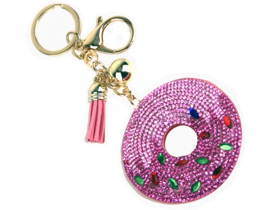 Pink Crystal Doughnut Puffy Key Chain