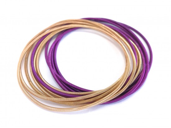 Purple Gold Guitar String Bracelet 10pc Set
