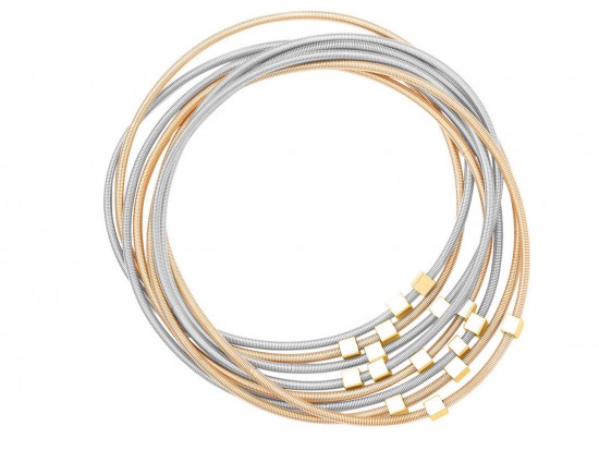 Gold Rhd Guitar String Cube Bead Bracelet 8pc Set