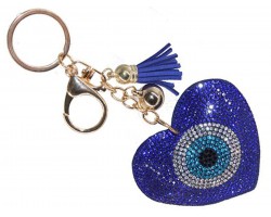 Blue Heart Evil Eye Crystal Key Chain