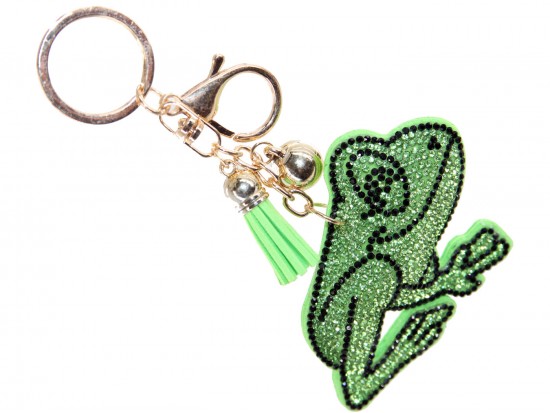 Green Crystal Frog Tassel Puff Keychain